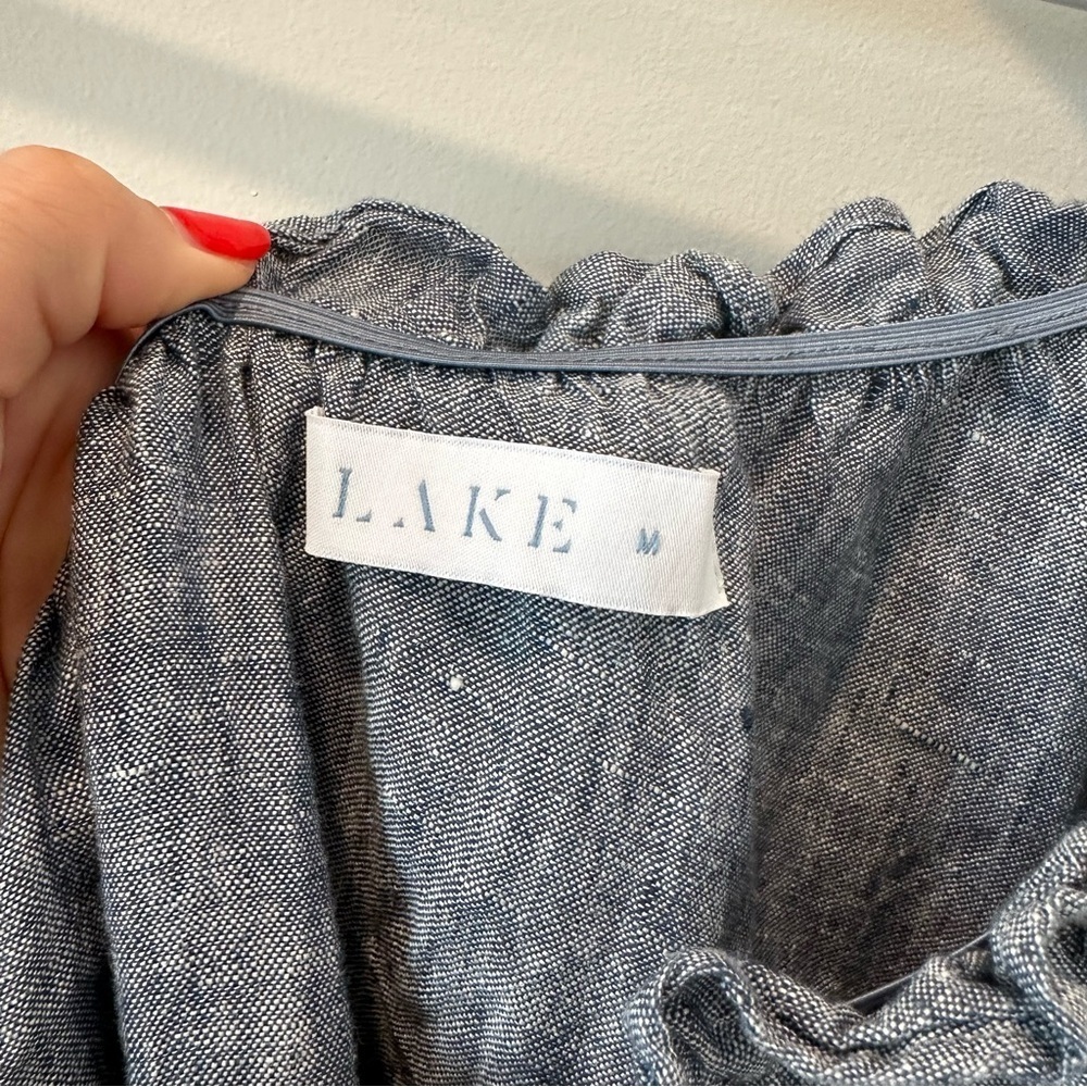 Lake Pajamas Milly Midi Dress Maxi One Shoulder Navy Linen Blue Resortwear - Picture 9 of 15